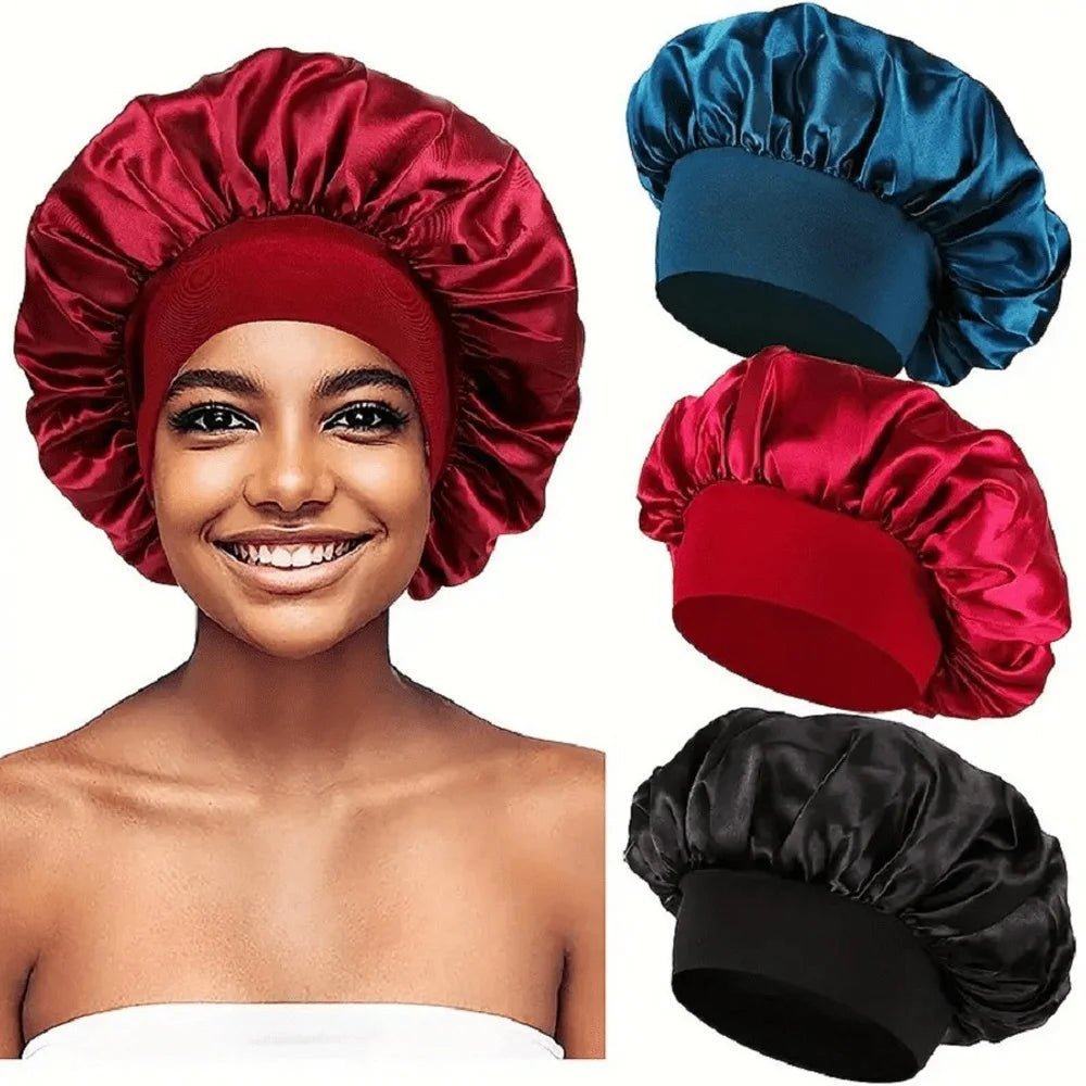 Newly Satin Night Hair Cap Women's Solid Sleeping Hat Sleep Care - Shemen Beauty