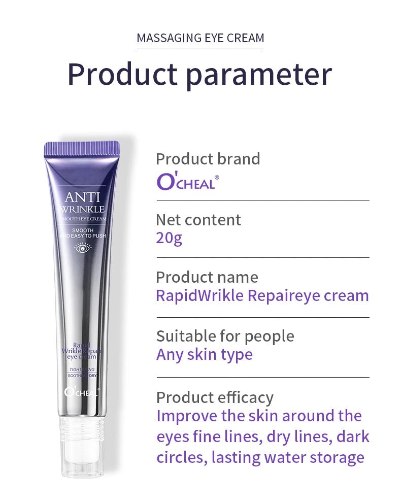 O'CHEAL Anti Wrinkle Anti Dark Circle Eye Cream Roller Massager Moisturizing Eye Bags Anti Aging Hyaluronic Acid Eye Skin Care - Shemen Beauty
