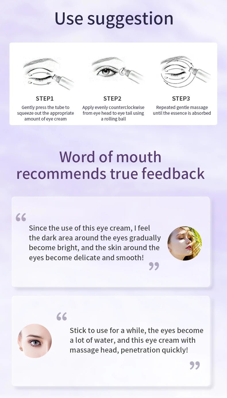 O'CHEAL Anti Wrinkle Anti Dark Circle Eye Cream Roller Massager Moisturizing Eye Bags Anti Aging Hyaluronic Acid Eye Skin Care - Shemen Beauty