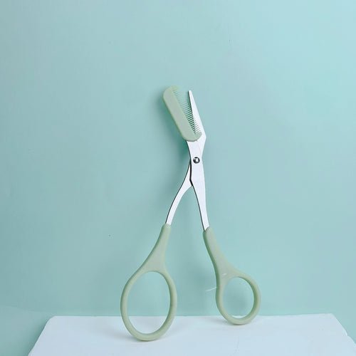 Pink eyebrow trimming scissors with built - in comb - stainless steel, - Shemen Beauty