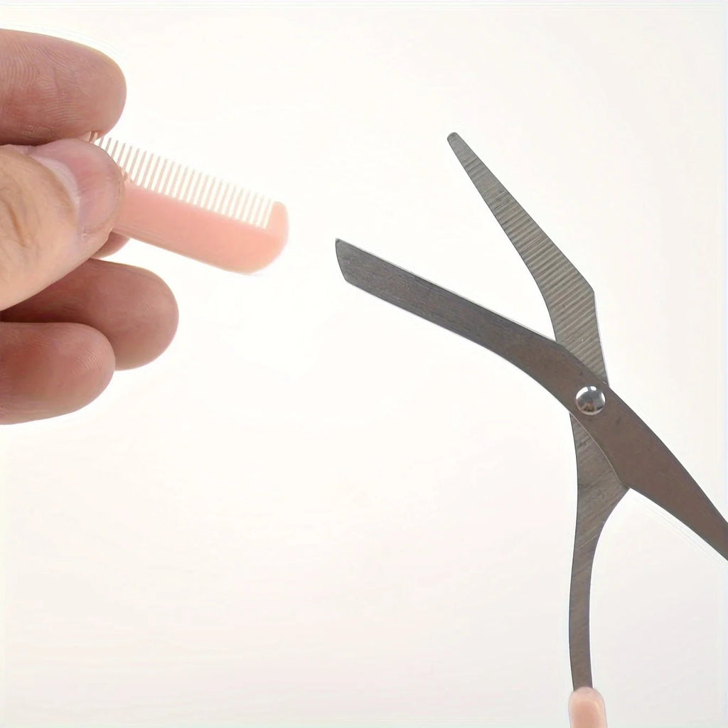 Pink eyebrow trimming scissors with built - in comb - stainless steel, - Shemen Beauty