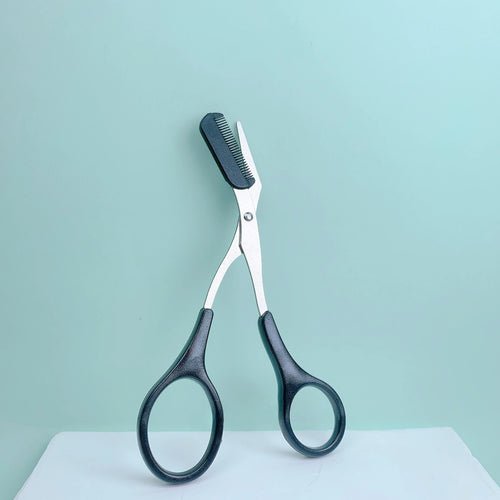 Pink eyebrow trimming scissors with built - in comb - stainless steel, - Shemen Beauty
