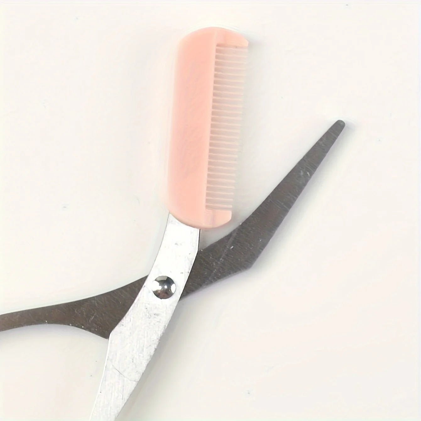 Pink eyebrow trimming scissors with built - in comb - stainless steel, - Shemen Beauty