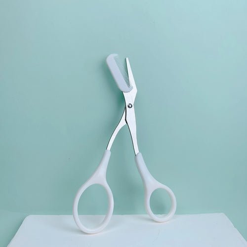 Pink eyebrow trimming scissors with built - in comb - stainless steel, - Shemen Beauty