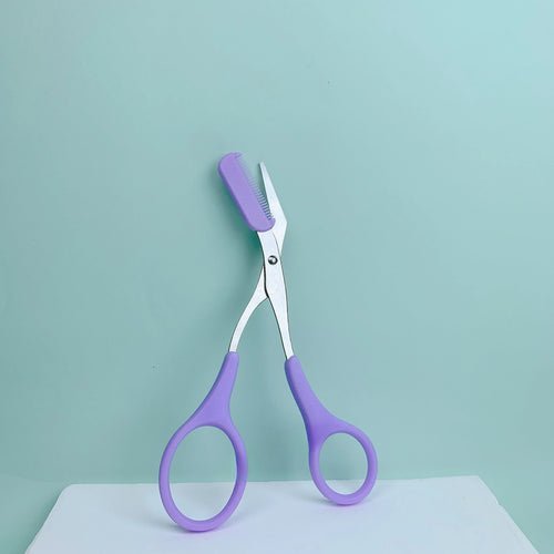 Pink eyebrow trimming scissors with built - in comb - stainless steel, - Shemen Beauty