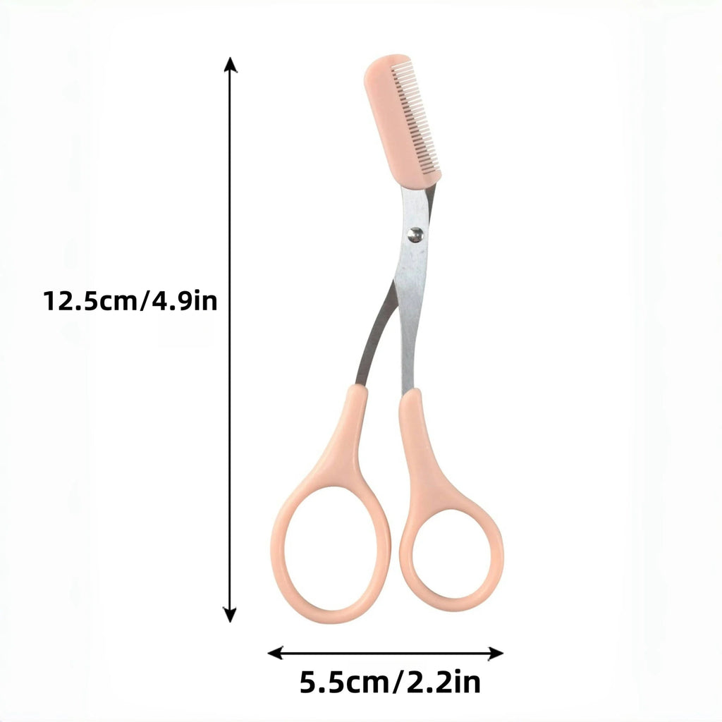 Pink eyebrow trimming scissors with built - in comb - stainless steel, - Shemen Beauty
