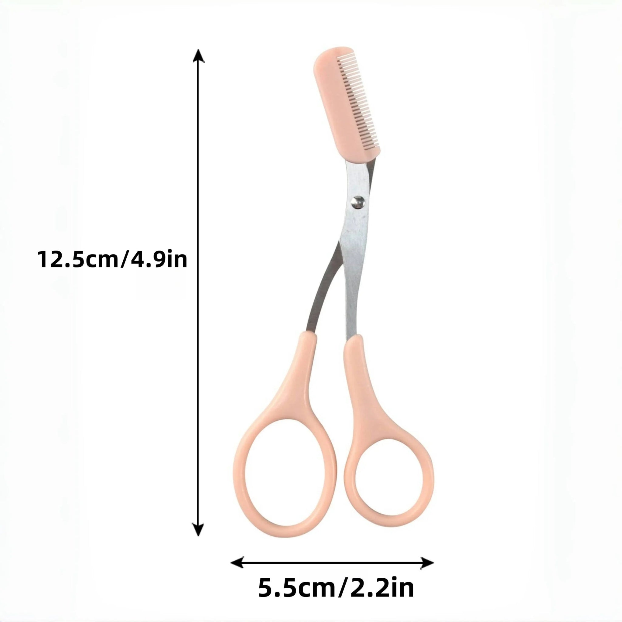 Pink eyebrow trimming scissors with built - in comb - stainless steel, - Shemen Beauty