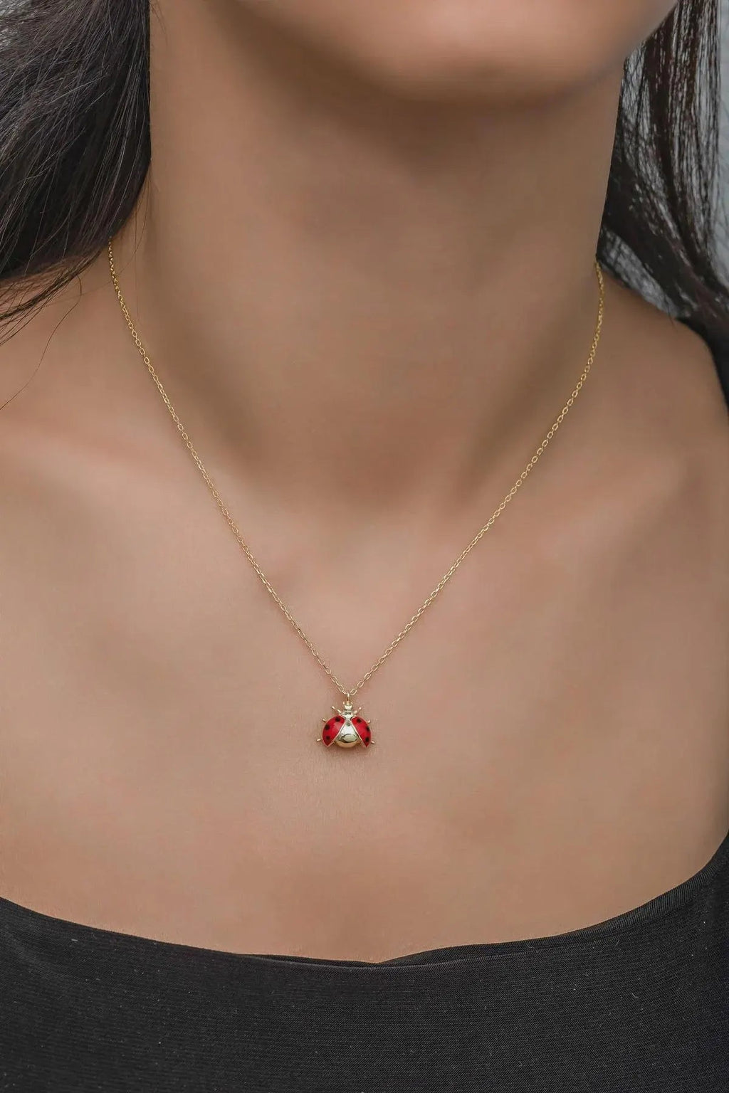 Sterling Silver Ladybug Necklace Rhodium Plated Lucky Charm - Shemen Beauty