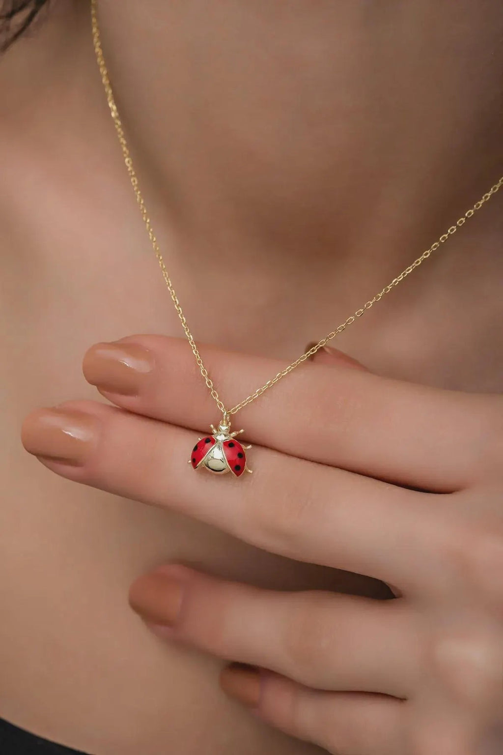 Sterling Silver Ladybug Necklace Rhodium Plated Lucky Charm - Shemen Beauty