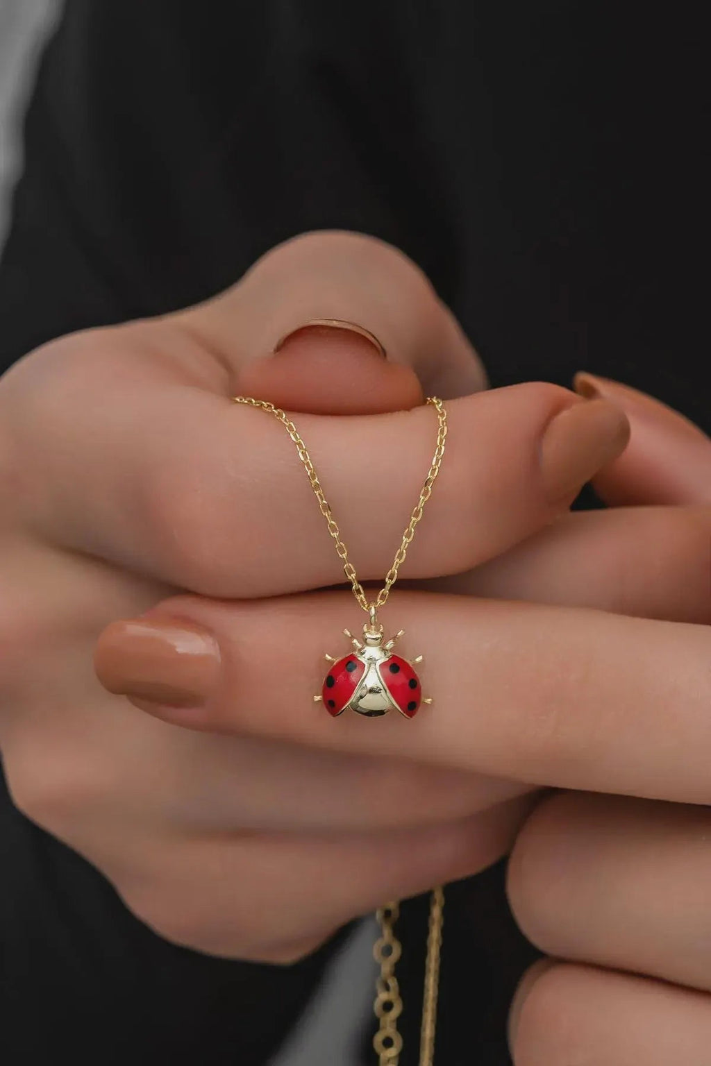 Sterling Silver Ladybug Necklace Rhodium Plated Lucky Charm - Shemen Beauty